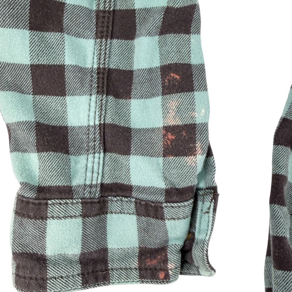 Carhartt Plaid Button Down Women L 12/14 Mint Brown Cotton Stretch Long Sleeve - Picture 7 of 10